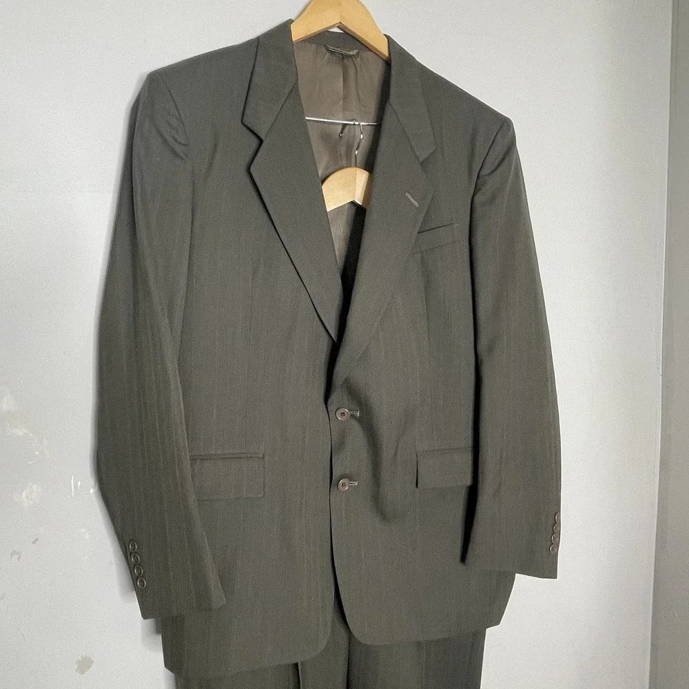 Christian Dior 43L 36x32 Brown Melange‎ Herringbone Stripe Suit